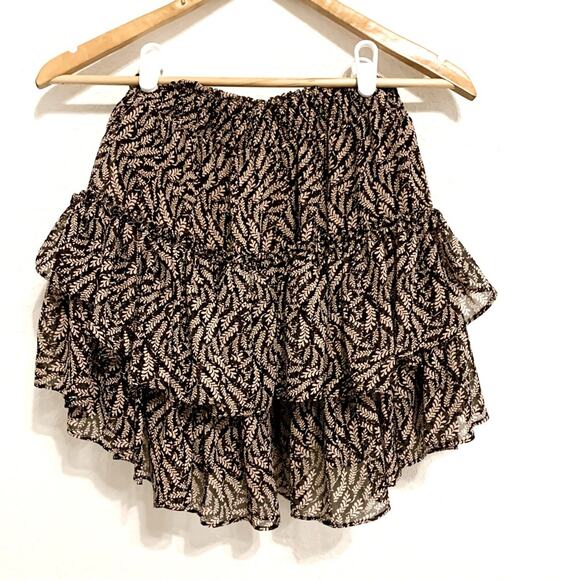 MISA Los Angeles Marion Black and Mauve Pink Tiered Ruffle Mini Skirt XS - Picture 1 of 10